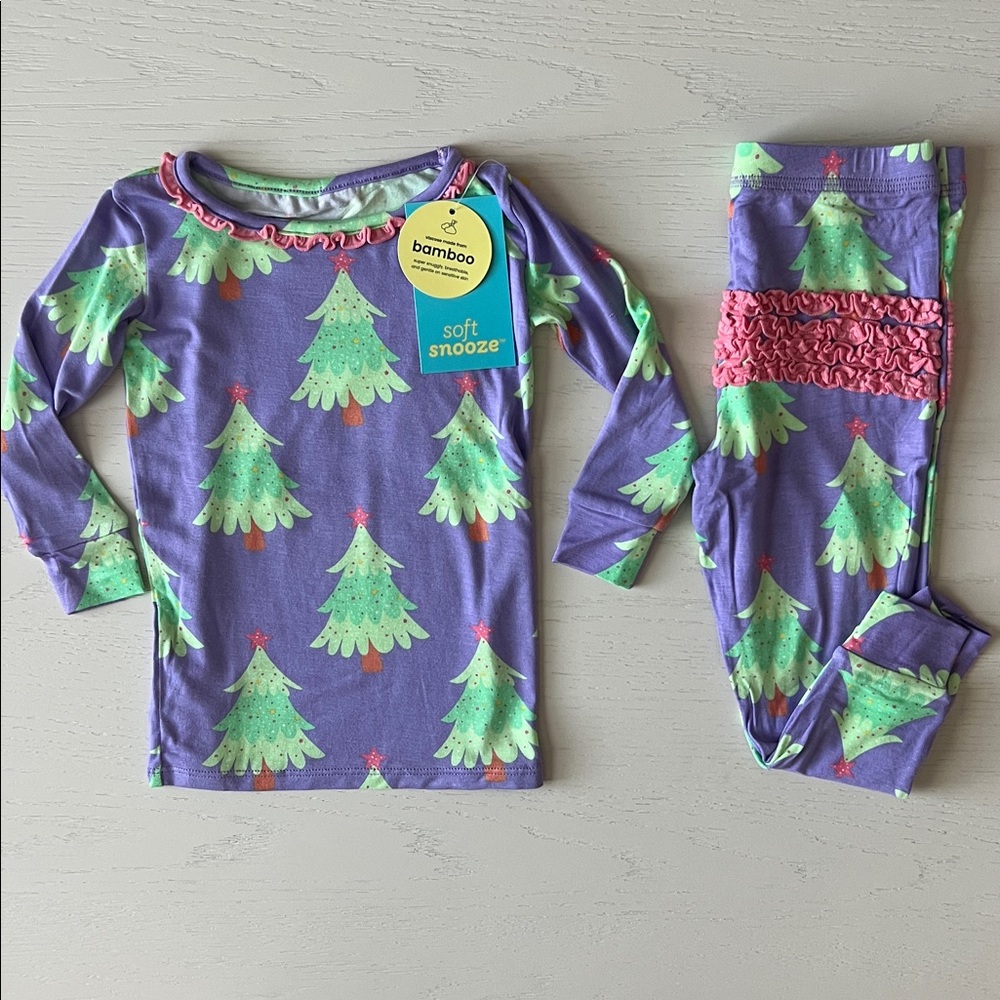 🎄Rufflebutts Purple Pink Christmas Tree Pajama Set 12-18 18-24 months 2T 4T